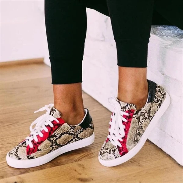 Flat Sneakers - Cute Snake Skin Imitation