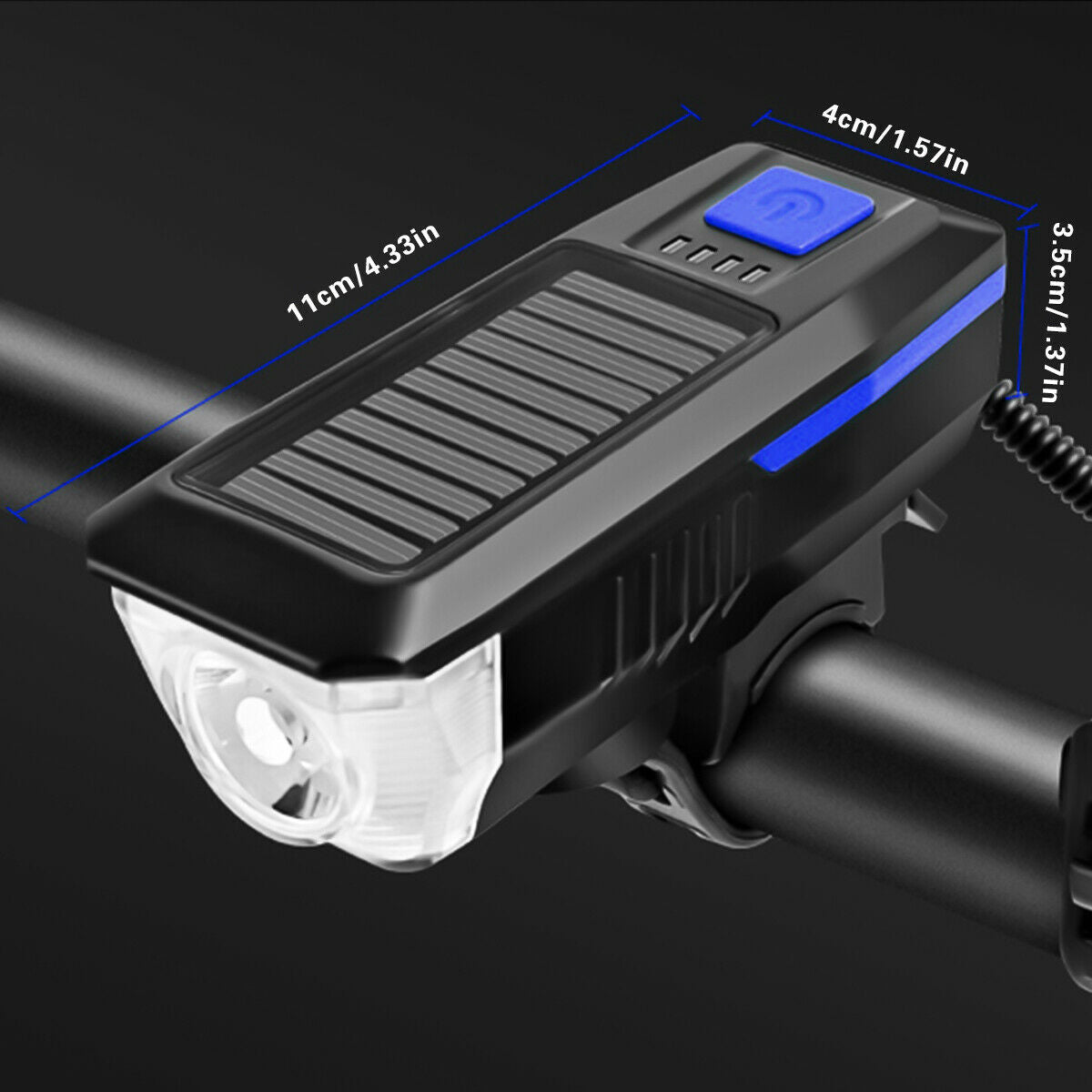 Solar LED Bike Headlight -   Rechargeable Bike Light Set (plus horn & flash)