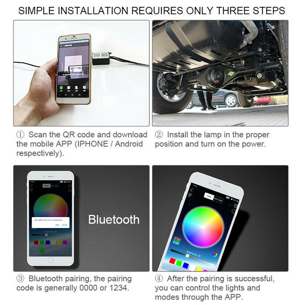 Sound Sensitive Under-glow Car Light - Remote /APP Control Car Led Neon Light RGB
