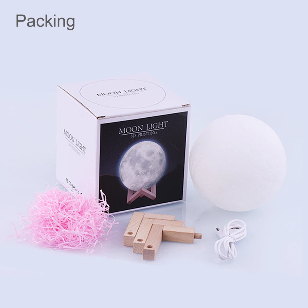 3D Moon Night Light -  Rechargeable / Tap Control lamp lights 16 Colors