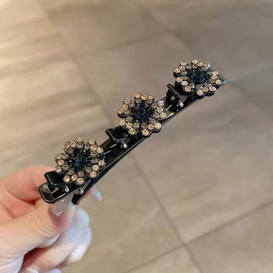 Pretty Braided Hair Clips -Sparkling Crystal Flowers