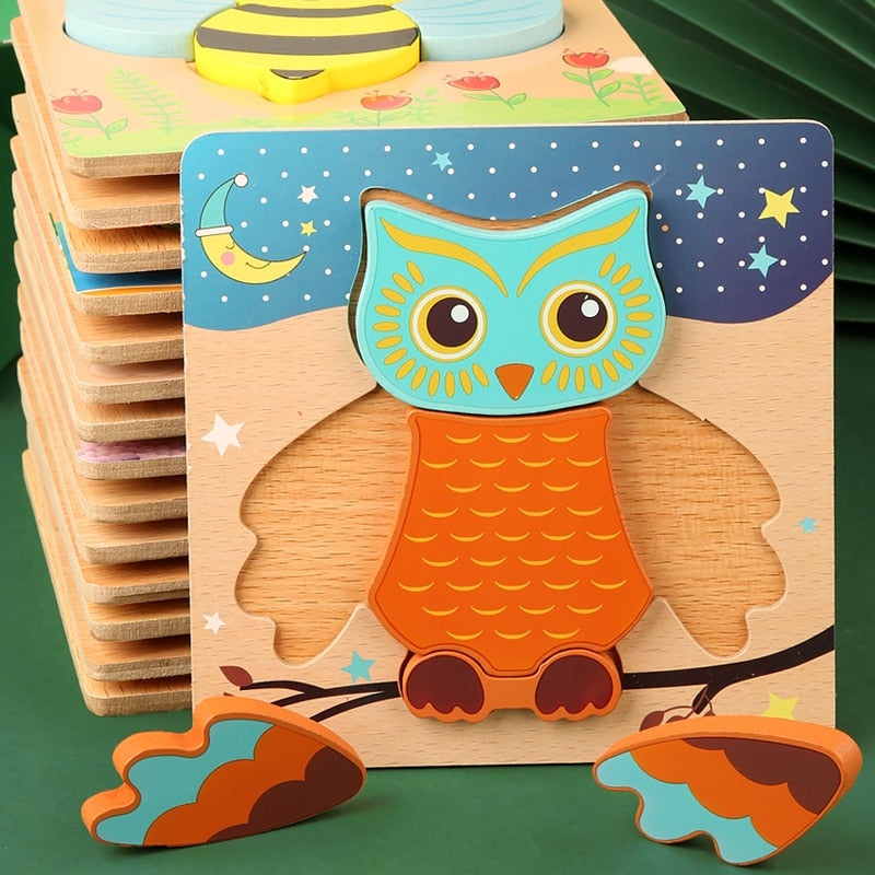 Montessori Puzzle Children 2 Years 3D Wooden Puzzles For Kids Educational Cartoon Animals Early Learning Cognition Games Toys