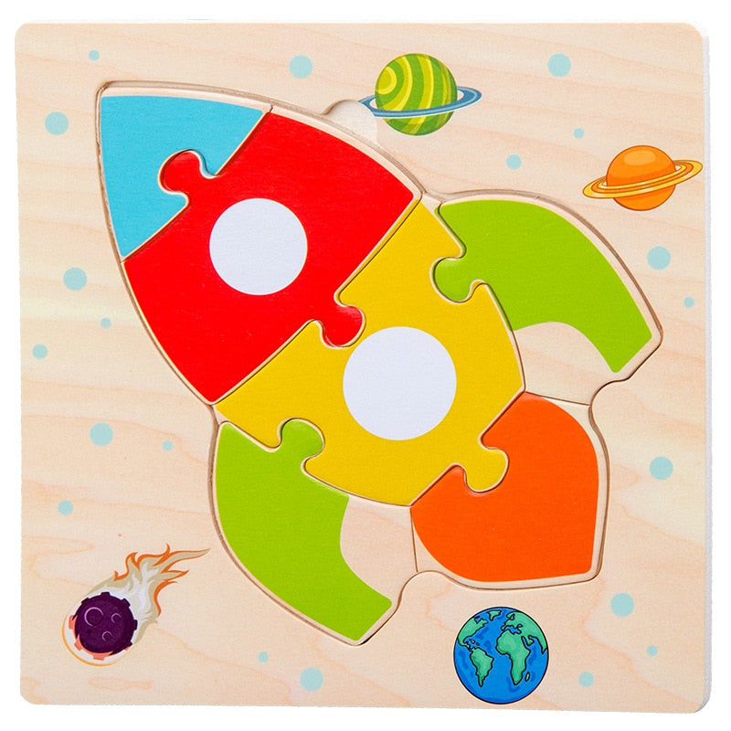 Montessori Puzzle Children 2 Years 3D Wooden Puzzles For Kids Educational Cartoon Animals Early Learning Cognition Games Toys