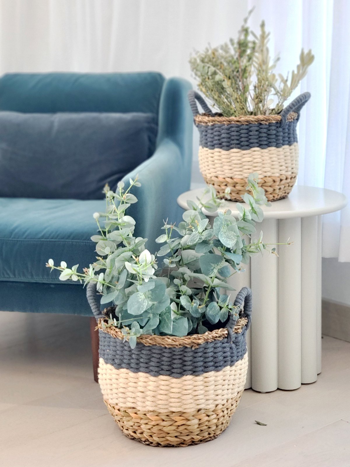 Premium Handmade Basket - Blue (Set of 2) Eco Friendly