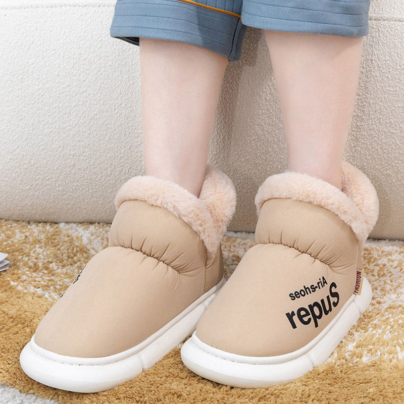Warm House Shoes Plush Fleece High Back Heel Slippers Home Winter Warm Couple Shoes