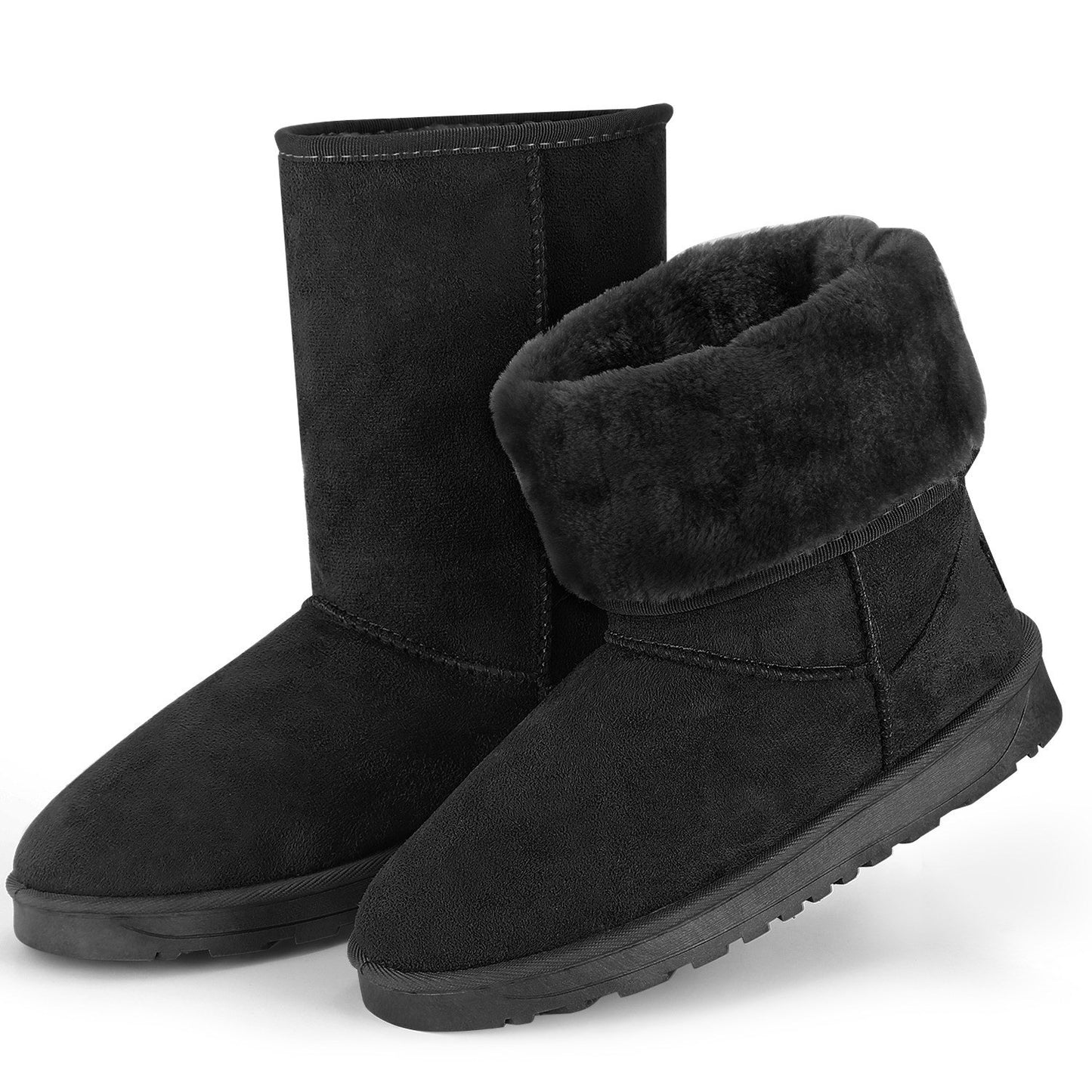 Women Ladies Snow Boots Waterproof Faux Suede Mid-Calf Boots Fur Warm Lining Shoes