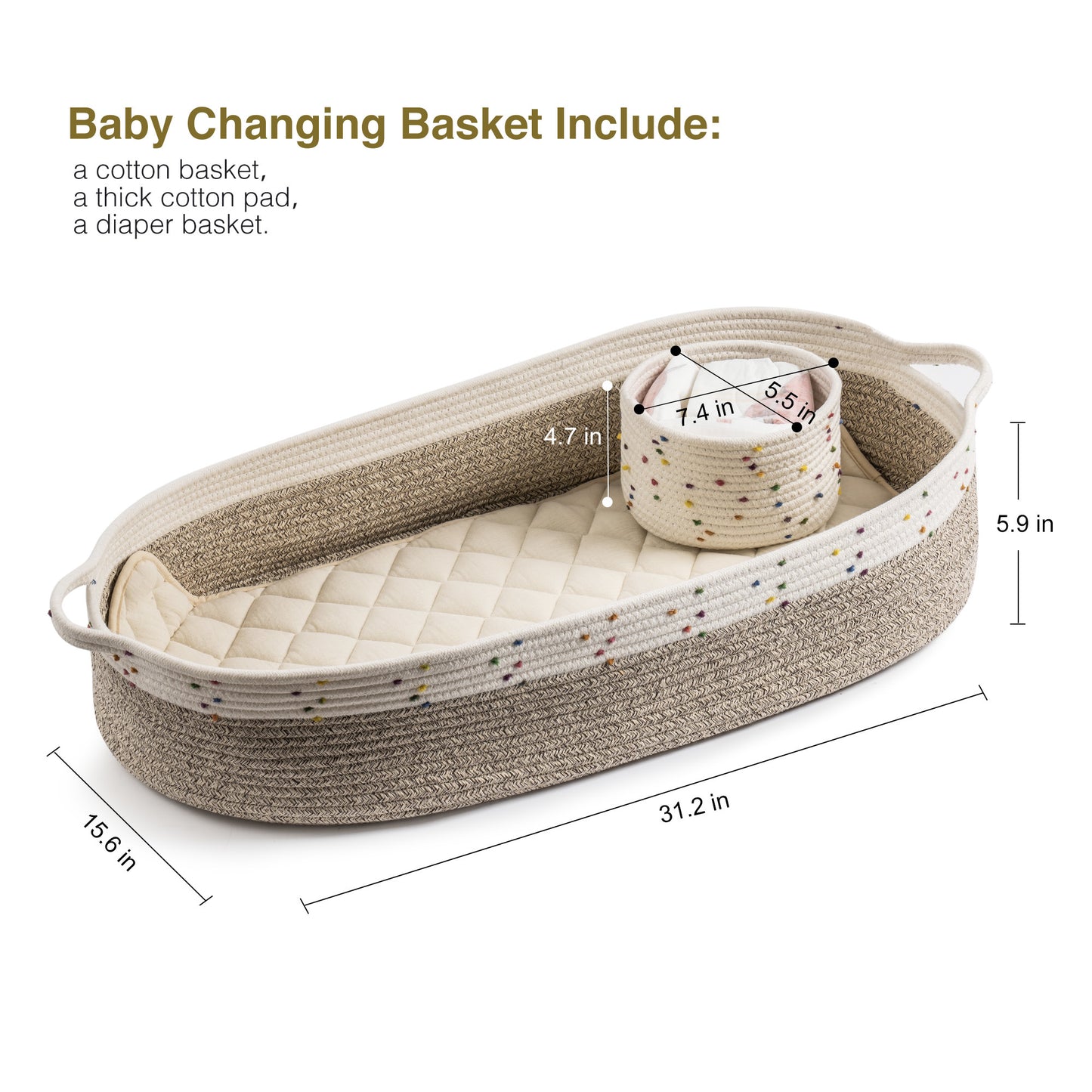Baby Changing Basket / Boho Theme Moses Basket for Babies (Handmade 100% Cotton Rope)