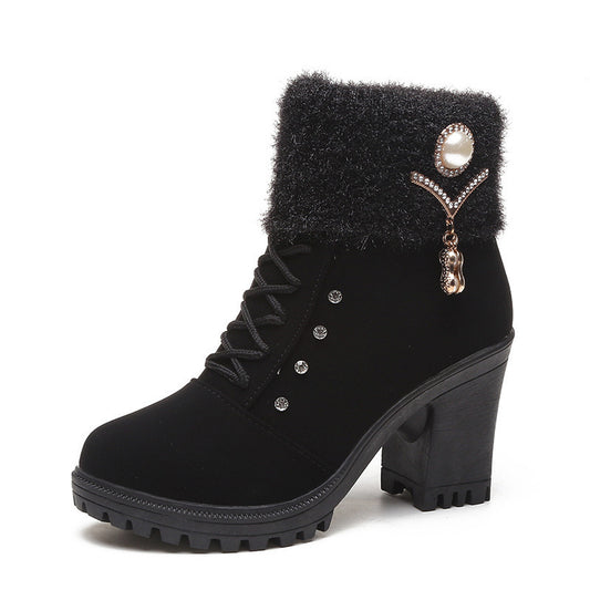 High Heel Winter Shoes Boots - Fashion High Heel Boots Plush Warm Fur Shoes Ladies Brand Ankle Boots