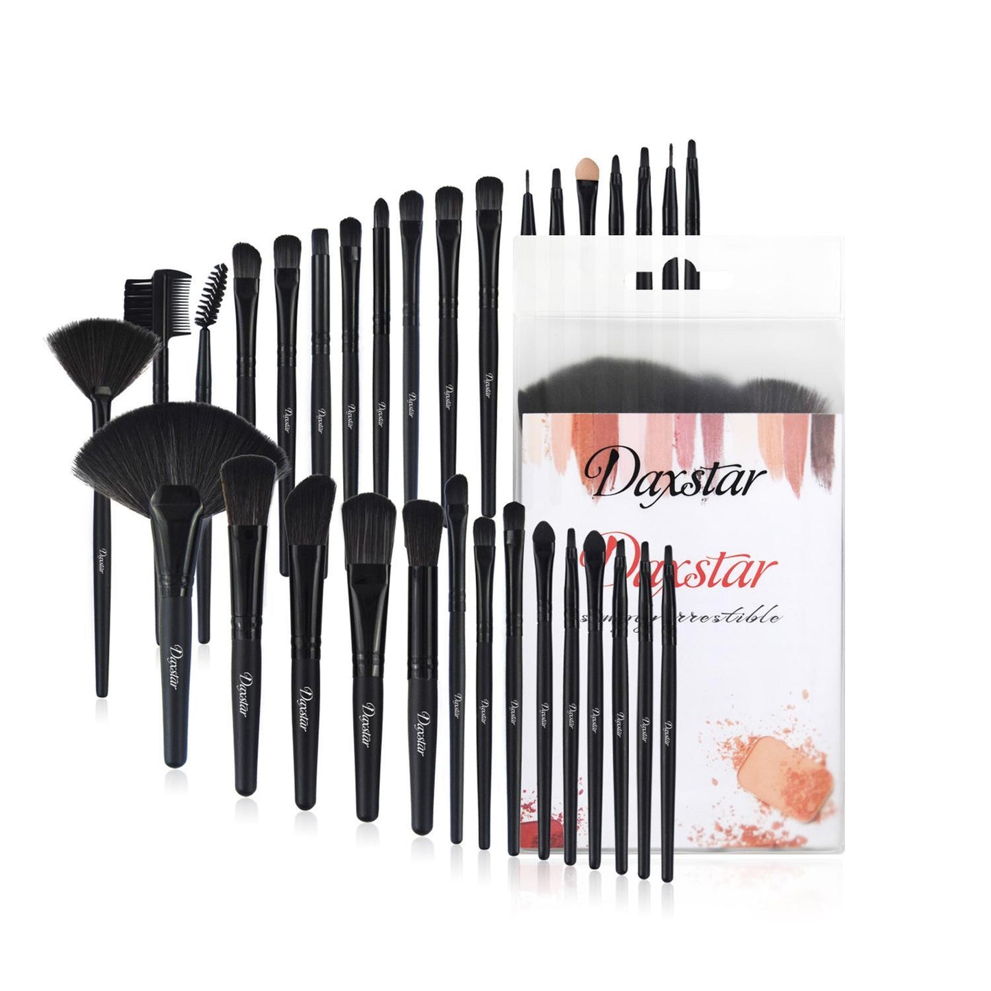 A set of 32 black makeup brushes; suitable for full makeup; blush; concealer; gloss and lip brush; girly beauty tool (without bag)