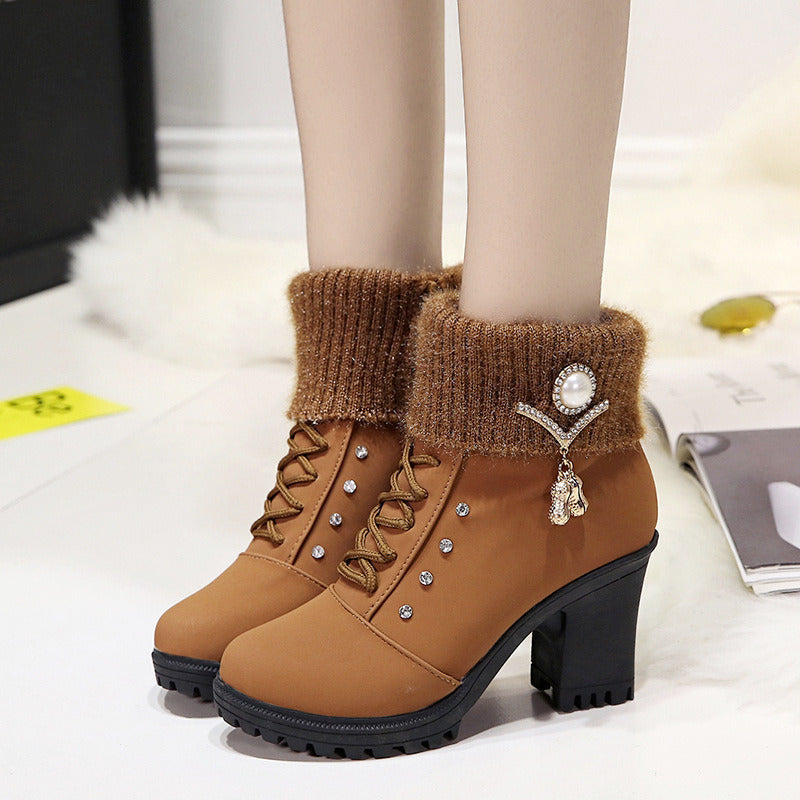 High Heel Winter Shoes Boots - Fashion High Heel Boots Plush Warm Fur Shoes Ladies Brand Ankle Boots