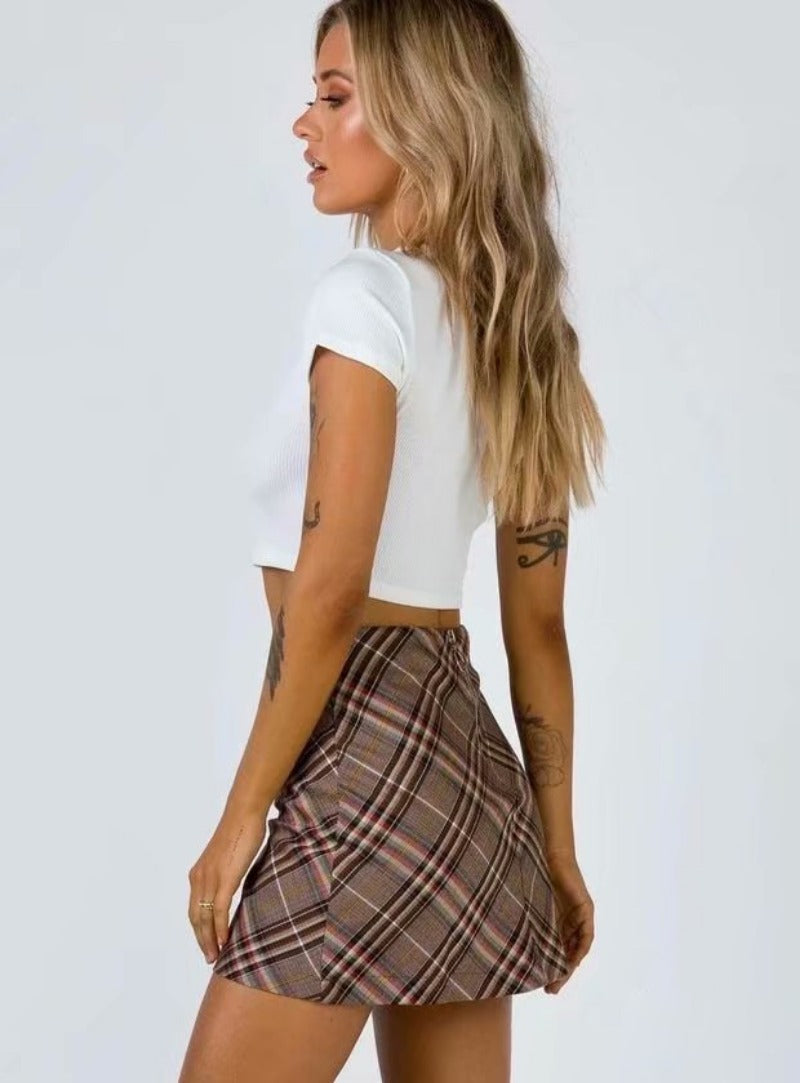 High Waist Short Plaid Mini Skirt