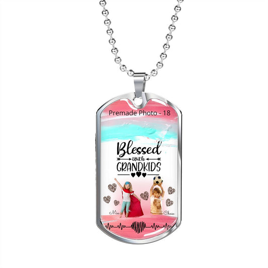 Blessed With Grandkids Military Luxury Necklace - Personalized Gift For Grandparents