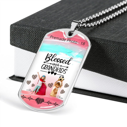 Blessed With Grandkids Military Luxury Necklace - Personalized Gift For Grandparents