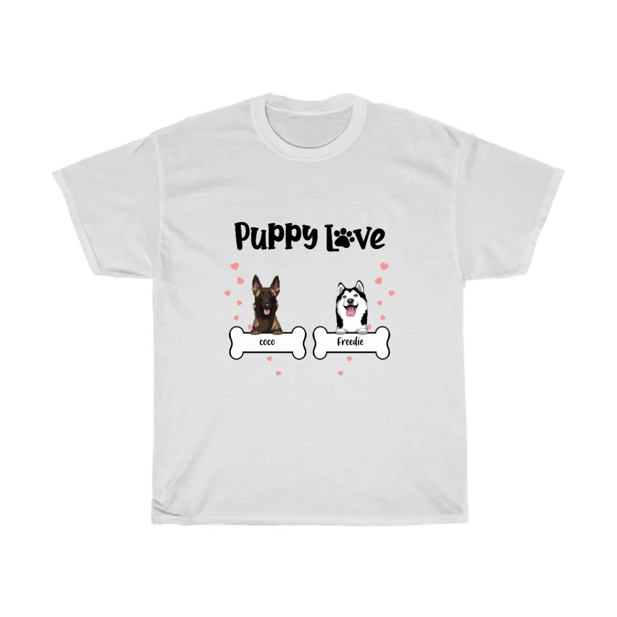 Unisex Heavy Cotton T-Shirt for puppy lovers - Live personalized preview at our online store